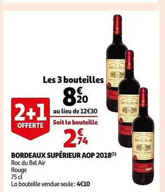 Auchan Bordeaux supérieur aop 2018 roc du bel air rouge offre