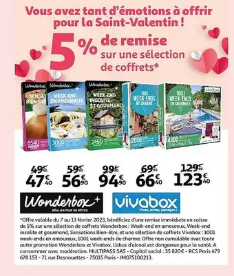 Auchan Coffrets wonderbox, vivabox offre
