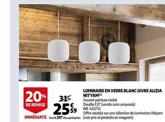 Auchan Luminaire en verre blanc givre alizia nityam offre