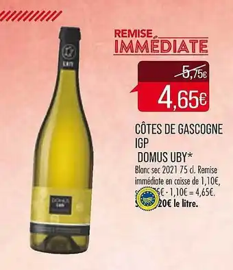 Match Côtes de gascogne igp domus uby offre
