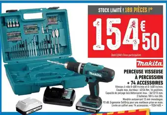 Brico Cash Makita perceuse visseuse à percussion + 74 accessoires offre