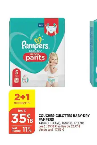 Bi1 Couches-culottes baby-dry pampers offre