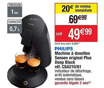 Cora x Carrefour Philips machine à dosettes senseo original plus deep black offre