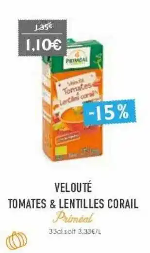 Naturalia Velouté tomates & lentilles corail priméal offre