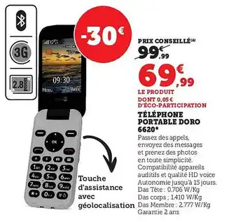 Super U Téléphone portable doro 6620 offre