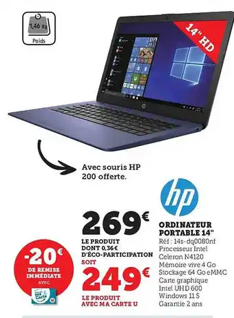 Super U Hp ordinateur portable 14 offre
