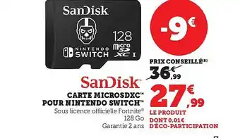 Super U Sandisk carte microsdxc pour nintendo switch offre