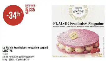 Géant Casino Le Plaisir Framboises-Nougatine Surgele Lenotre offre