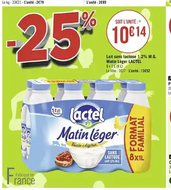 Géant Casino Lait sans Lactose 1.2% M.G Matin Leger Lactel offre