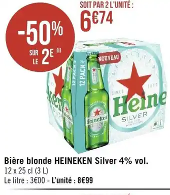 Géant Casino Bière Blonde Heineken Silver 4%vol offre