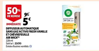 Auchan Diffuseur Automatique Sans Gaz Active Fresh Et Chévrefeuille Air Wick offre