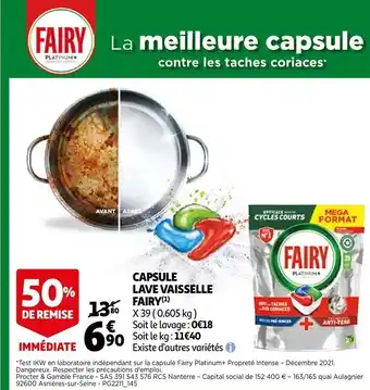 Auchan Capsule Lave Vaisselle Fairy offre