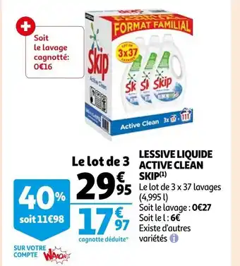 Auchan Lessive Liquide Active Clean Skip offre
