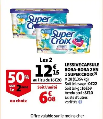 Auchan Lessive Capsules Bora-Bora 2 En 1 Super Croix offre