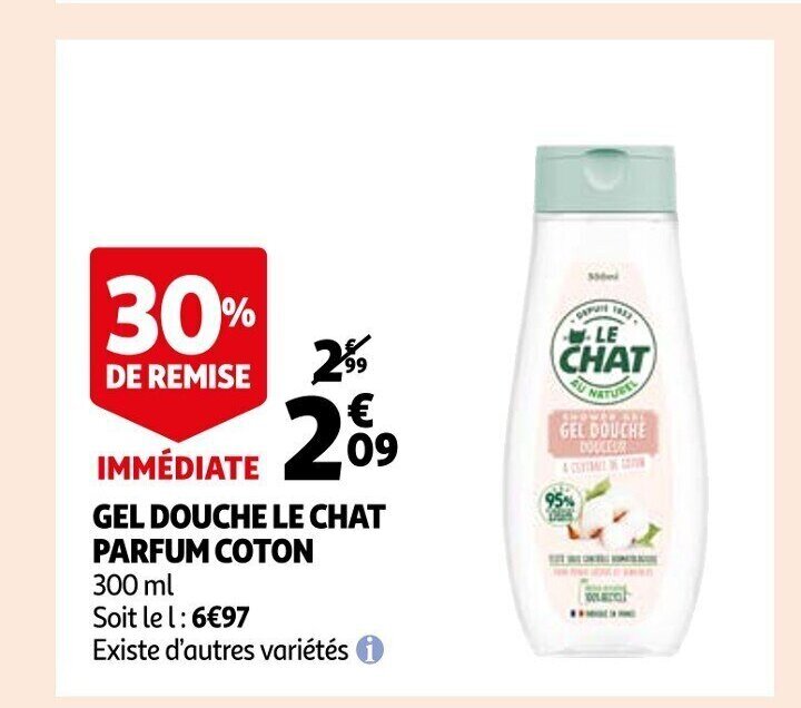 Promo Gel Douche Le Chat Parfum Coton chez Auchan