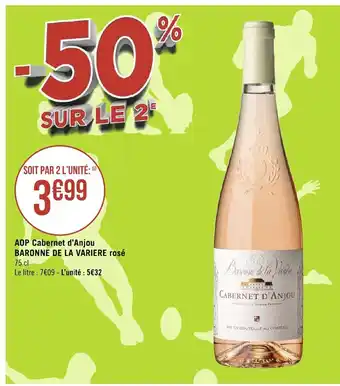Géant Casino AOP Cabernet d'Anjou Baronne de La Variere Rose 75cl offre