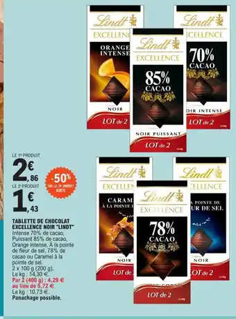 E.Leclerc Tablette de Chocolat excellence Noir Lindt offre
