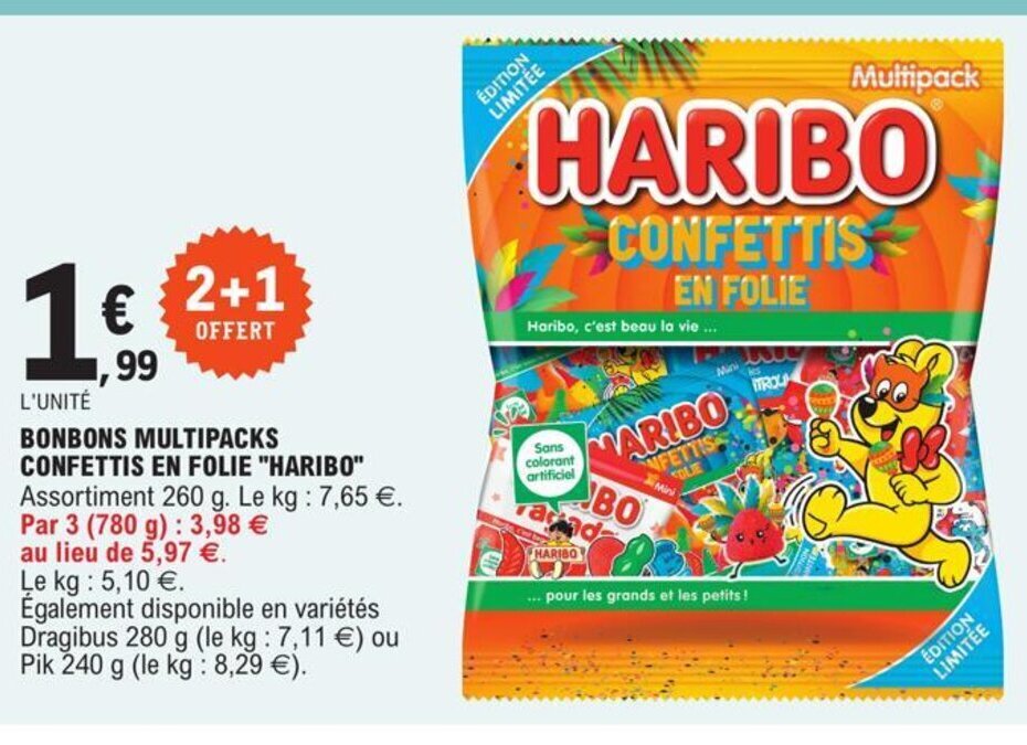 Promo Bonbons multipacks confettis en folie haribo chez E.Leclerc