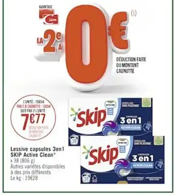 Casino Supermarchés Lessive Capsules 3en1 Skip Active Clean offre