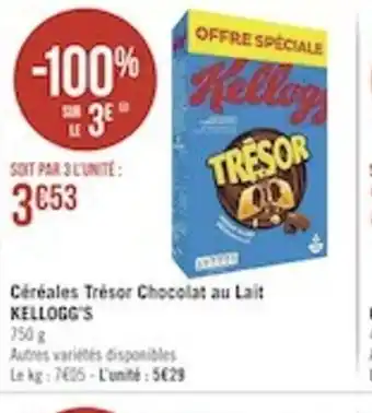 Casino Supermarchés Cereales Tresor Chocolat Au Lait Kellogg's offre