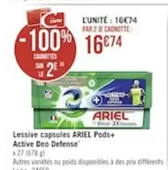 Casino Supermarchés Lessive Capsules Ariel Pods+ Active Deo Defense offre