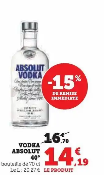 Super U Vodka absolut 40° offre