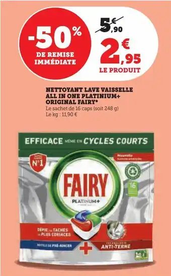 Super U Nettoyant lave vaisselle all in one platinium+ original fairy offre
