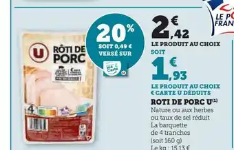 Super U Roti de porc u offre