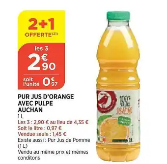Bi1 Pur de jus d'orange avec pulpe auchan offre