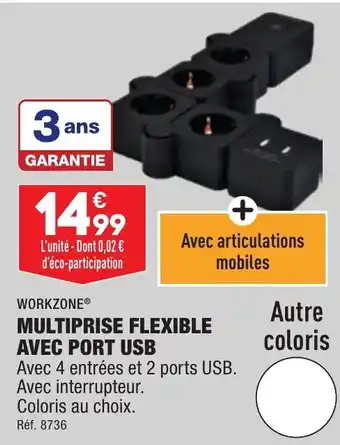 Multiprise flexible avec port USB WORKZONE