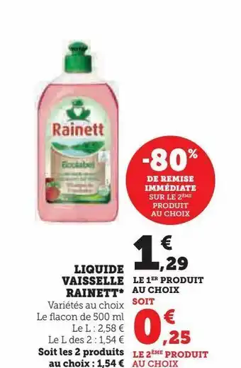 Super U Liquide vaisselle rainett* offre