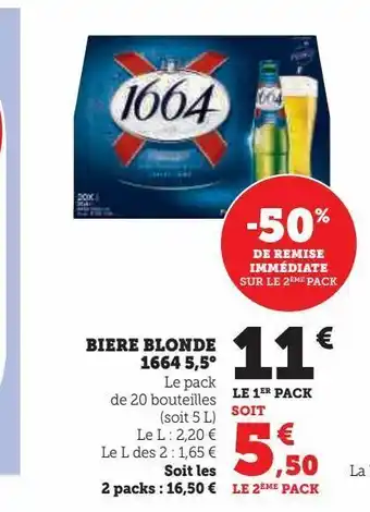 Super U Biere blonde 1664 5,5 offre