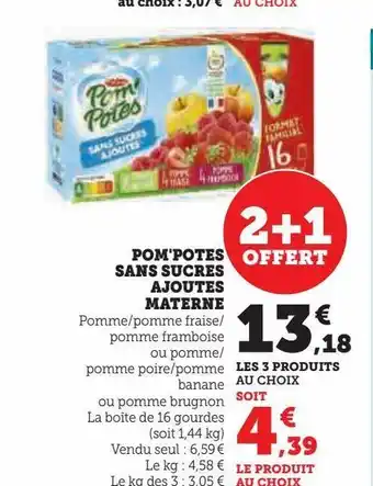 Super U Pom'potes sans sucres ajoutes materne offre