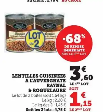 Super U Lentilles cuisinees a l'auvergnate raynal & roquelaure offre