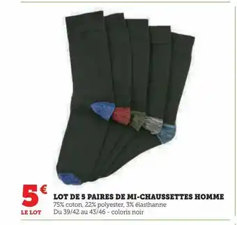 Hyper U Lot de 5 paires de mi-chaussettes homme offre