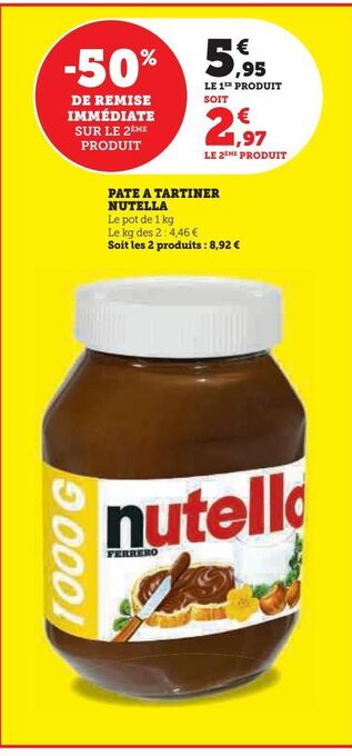 Hyper U Pâte à tartiner nutella offre