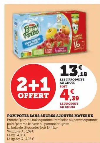 Hyper U Pom'potes sans sucrees ajooutes materne offre