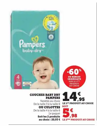 Hyper U Couches baby dry pampers offre