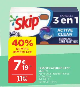 Bi1 Lessive capsules 3 en 1 SKIP offre