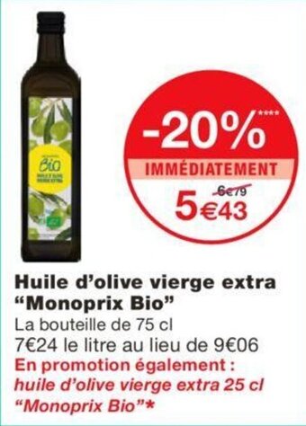 Monoprix Huile d'olive vierge extra "monoprix bio" offre