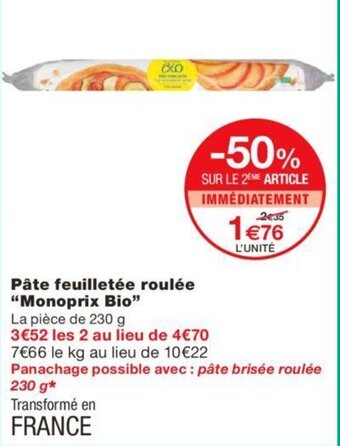 Monoprix Pâte feuilletée roulée "monoprix bio" offre