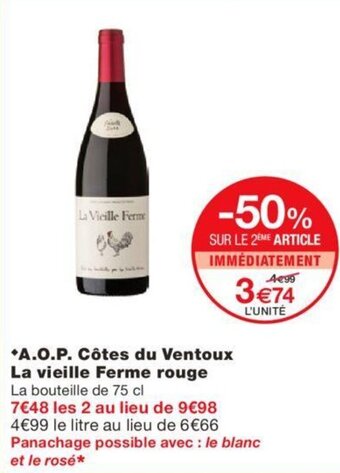 Monoprix A.O.P. côtes du ventoux la vieille ferme rouge offre