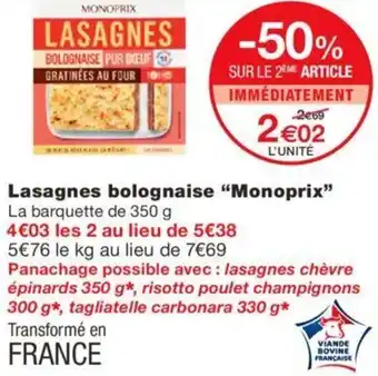 Monoprix Lasagnes bolognaise "monoprix" offre