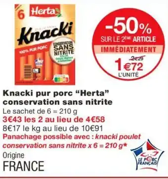 Monoprix Knacki pur porc "herta" conservation sans nitrite offre