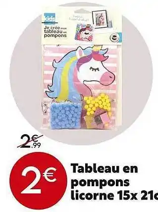 Tableau en pompons licorne 15x21cm
