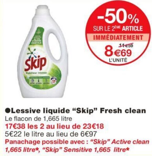 Promo Lessive liquide "skip" fresh clean chez Monoprix
