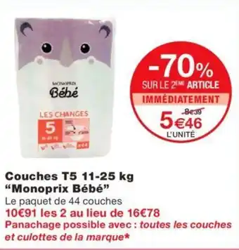 Monoprix Couches T5 11-25 kg "monoprix bébé" offre