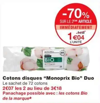 Monoprix Cotons disques "monoprix bio" duo offre