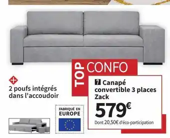 Conforama Canape convertible 3 places zack offre