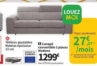 Conforama Canapé convertible 3 places modena offre
